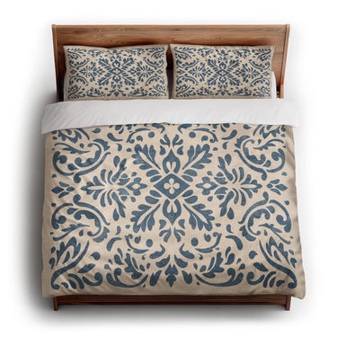 Floranna Ivory & Blue king - cotton - White Backing