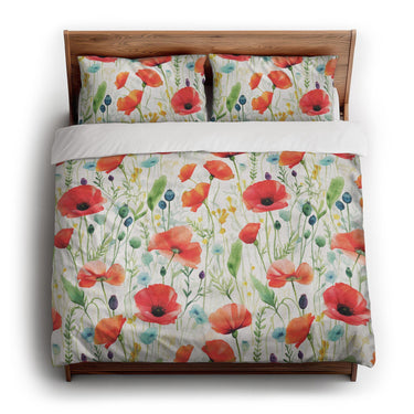 Watercolor Poppies king - cotton - White Backing