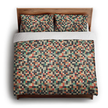 Pixel Mosaic Multicolor Earthtone king - cotton - White Backing