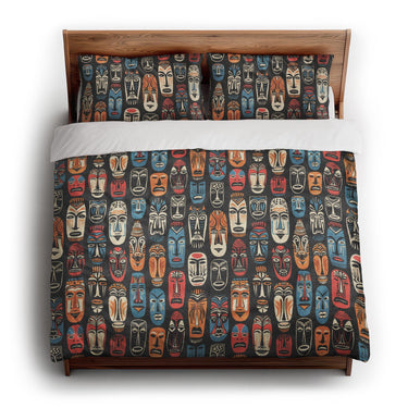 Tribal Masks king - cotton - White Backing