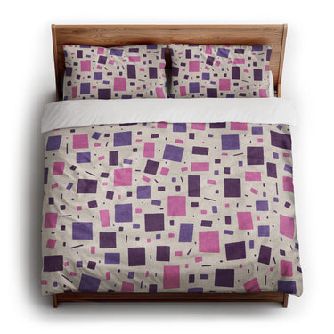 Geometric Confetti Purple & Pink king - cotton - White Backing
