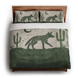 Desert Coyote Forest & Moss Green king - cotton - White Backing