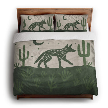 Desert Coyote Forest & Moss Green king - cotton - White Backing