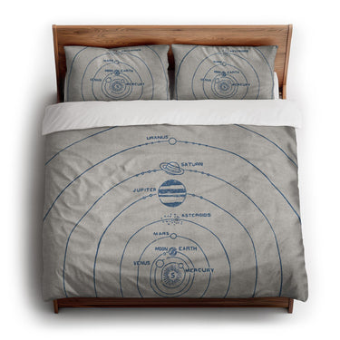 Solar System Blue & Ivory king - cotton - White Backing