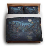 8 Bit Uptown Twilight Skyline king - cotton - White Backing