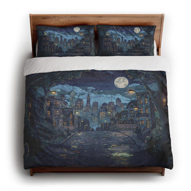8 Bit Uptown Twilight Skyline king - cotton - White Backing