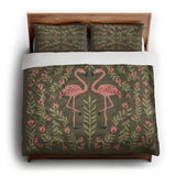 Flamingo Friends Sage Green king - cotton - White Backing