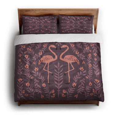 Flamingo Friends Purple king - cotton - White Backing