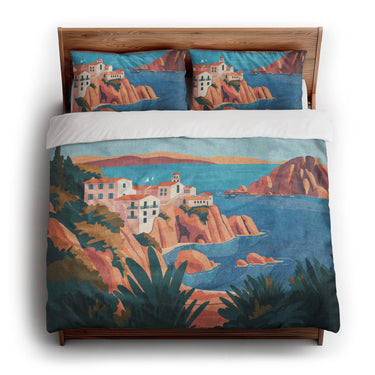 Mediterranean Cliffside Village king - cotton - White Backing