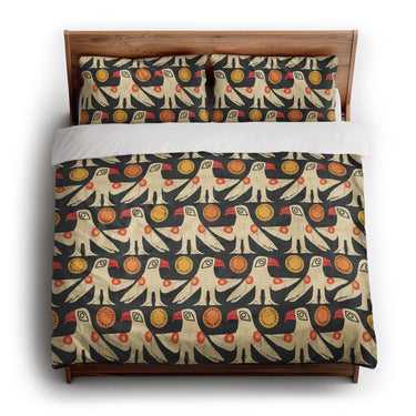 Tribal Birds Black king - cotton - White Backing