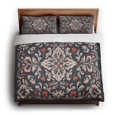 Annette Navy & Orange king - cotton - White Backing