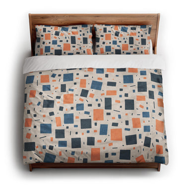 Geometric Confetti Blue & Orange king - cotton - White Backing