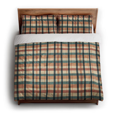 Brenton Plaid Taupe Teal king - cotton - White Backing