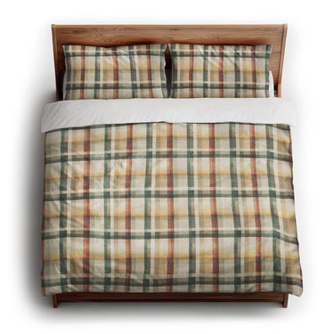 Madras Plaid Taupe Green king - cotton - White Backing