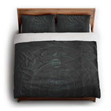 Solar System Charcoal & Teal king - cotton - White Backing