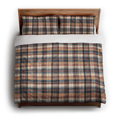 MacPherson Plaid Navy & Gold king - cotton - White Backing