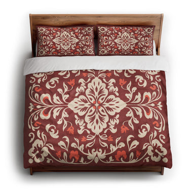 Annette Red & Ivory king - cotton - White Backing