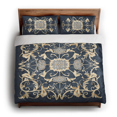 Belinda Navy & Ivory king - cotton - White Backing