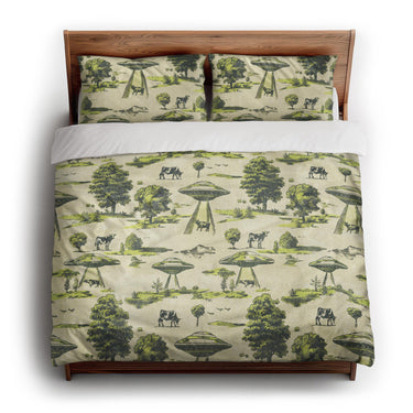 UFO Cow Abduction Toile king - cotton - White Backing