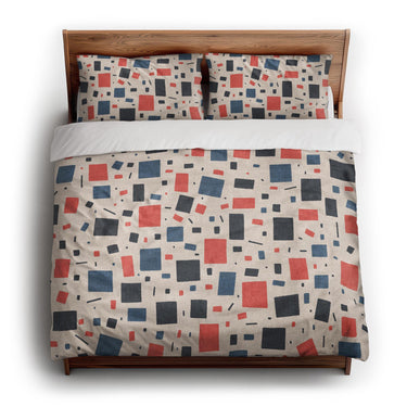 Geometric Confetti Blue & Red king - cotton - White Backing