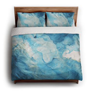 Zephyr Watercolor Azure Blue king - cotton - White Backing
