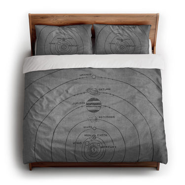 Solar System Grey & Black king - cotton - White Backing