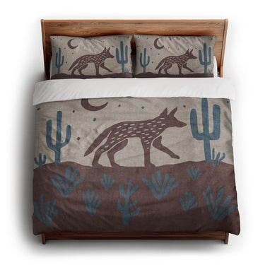 Desert Coyote Dark Red Clay & Dusty Blue king - cotton - White Backing