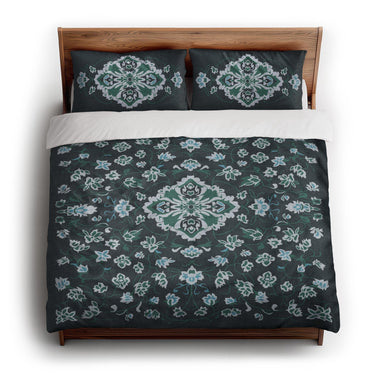 Fenwick Navy & Green king - cotton - White Backing