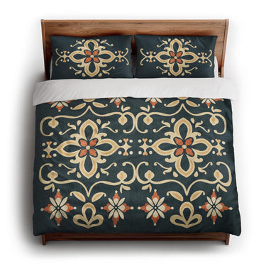 Vanessa Blue & Gold king - cotton - White Backing