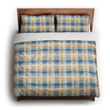 Monroe Plaid Blue & Yellow king - cotton - White Backing