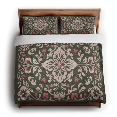 Annette Green & Coral king - cotton - White Backing
