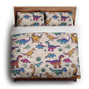 Doodle Dinos king - cotton - White Backing