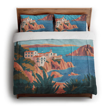 Mediterranean Cliffside Village in King (104" x 88") Size