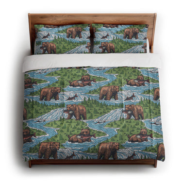Bears Catching Salmon in King (104" x 88") Size