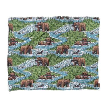 Bears Catching Salmon in King (104" x 88") Size