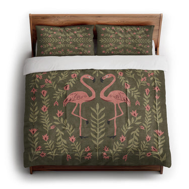 Flamingo Friends Sage Green in King (104" x 88") Size