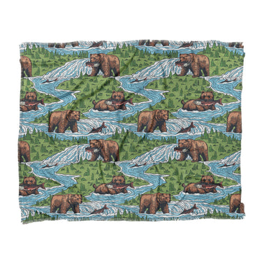 Bears Catching Salmon in King (104" x 88") Size