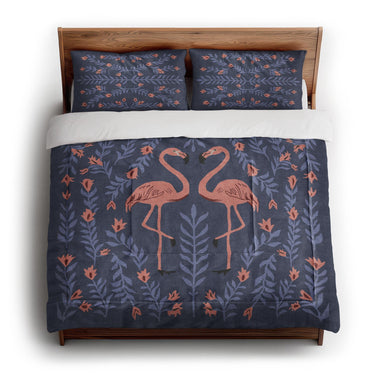 Flamingo Friends Navy in King (104" x 88") Size