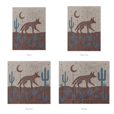 Desert Coyote Dark Red Clay & Dusty Blue Mockup Comforter Sizing