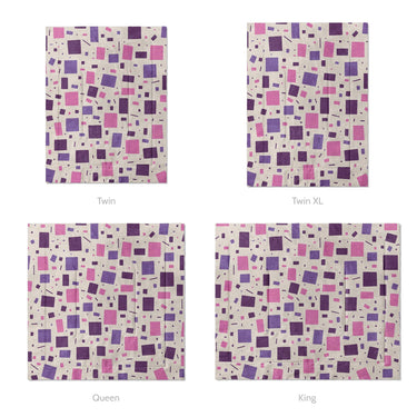 Geometric Confetti Purple & Pink Mockup Comforter Sizing