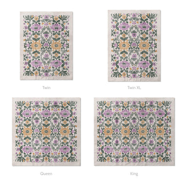 Corriana Green & Purple Mockup Comforter Sizing
