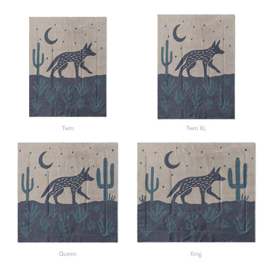 Desert Coyote Midnight & Dusty Blue Mockup Comforter Sizing