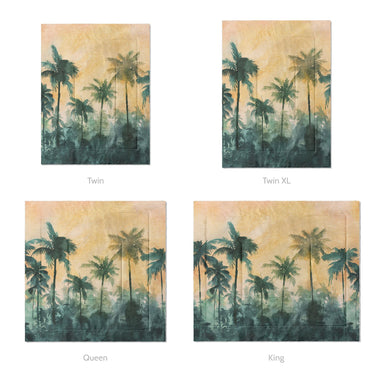 Sunset Palms Green & Orange Mockup Comforter Sizing