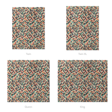Pixel Mosaic Multicolor Earthtone Mockup Comforter Sizing