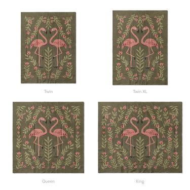 Flamingo Friends Sage Green Mockup Comforter Sizing