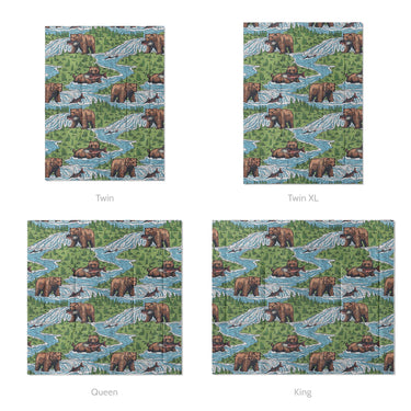 Bears Catching Salmon Mockup Comforter Sizing