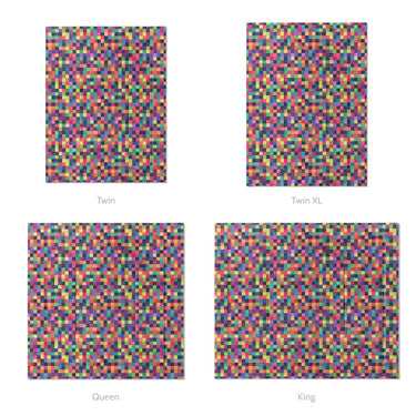 Pixel Mosaic Multicolor Vibrant Mockup Comforter Sizing