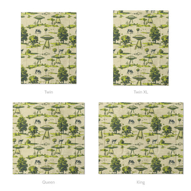 UFO Cow Abduction Toile Mockup Comforter Sizing