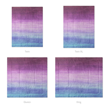 Imogen Watercolor Blue & Purple Ombre Mockup Comforter Sizing