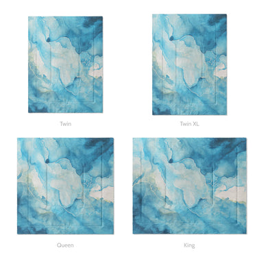 Zephyr Watercolor Azure Blue Mockup Comforter Sizing